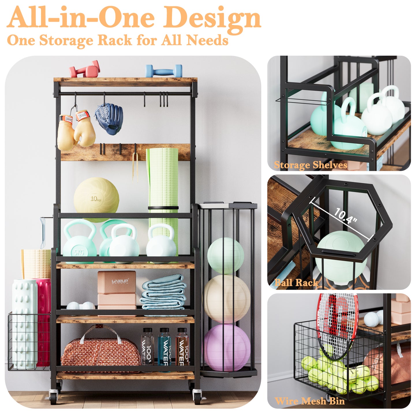 IRONCK Storage Rack with Hooks and Wheels