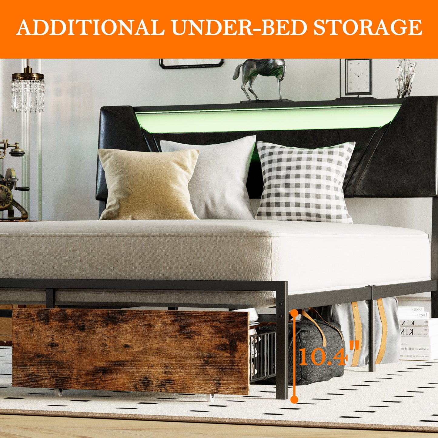 LED Full Bed Frame with Drawers