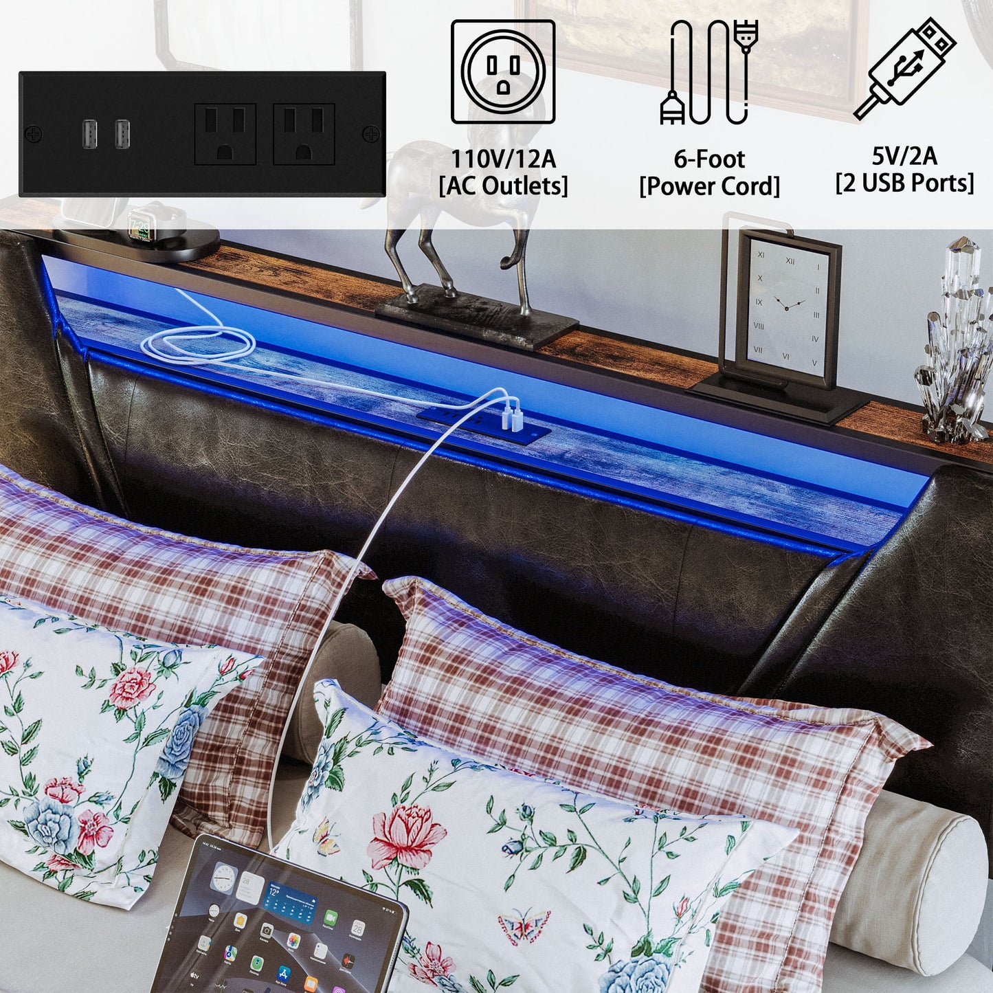 LED Full Bed Frame with Drawers