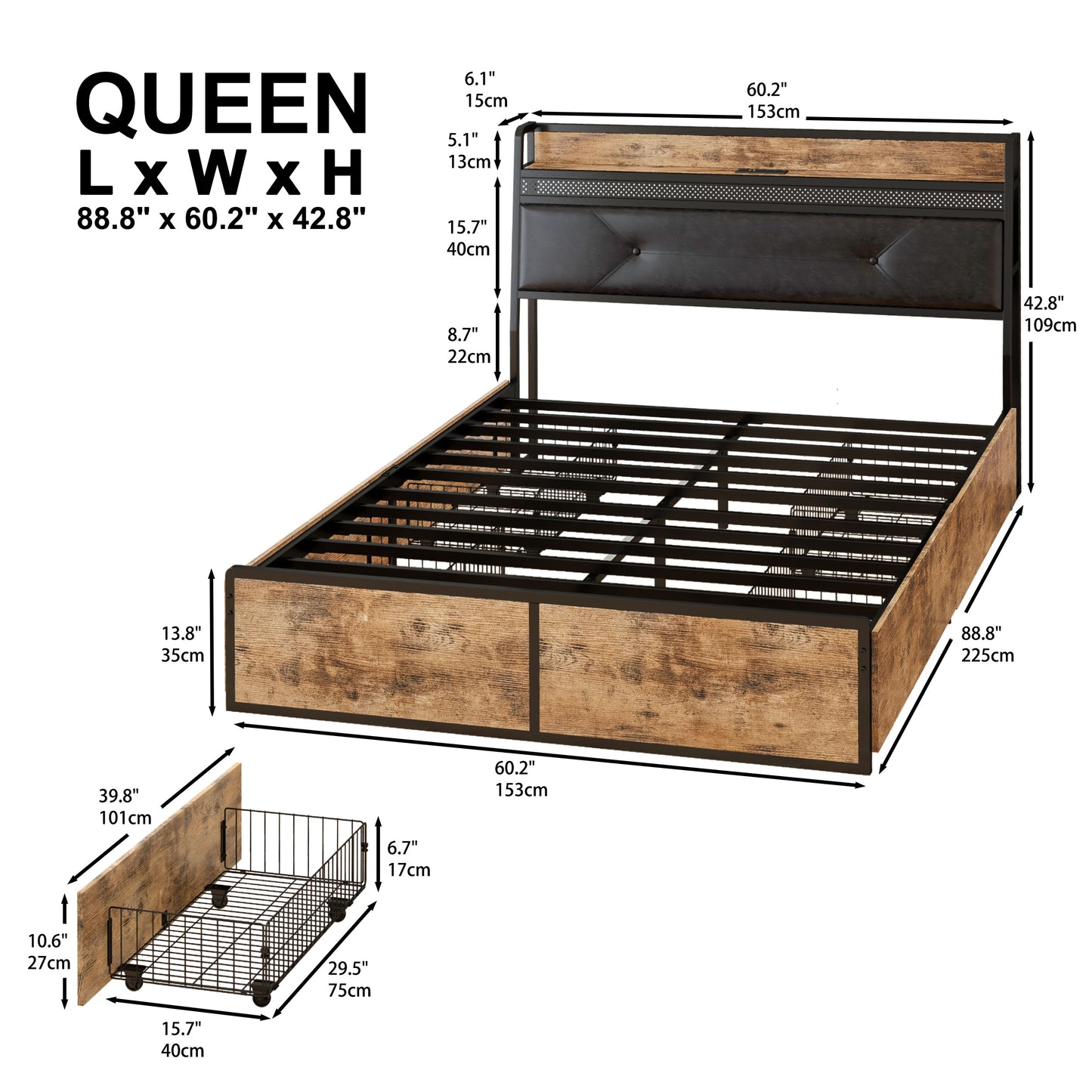 IRONCK LED Bed Frame with 4 Drawers