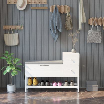 White Entryway Bench with Drawers