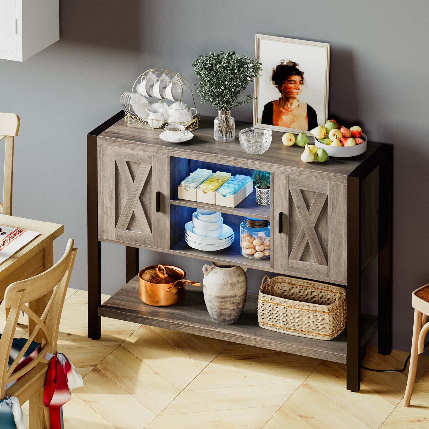 IRONCK Farmhouse Sideboard with Light