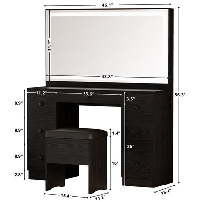 【HOT】Large Mirror Makeup Vanity Desk with 7 Drawers