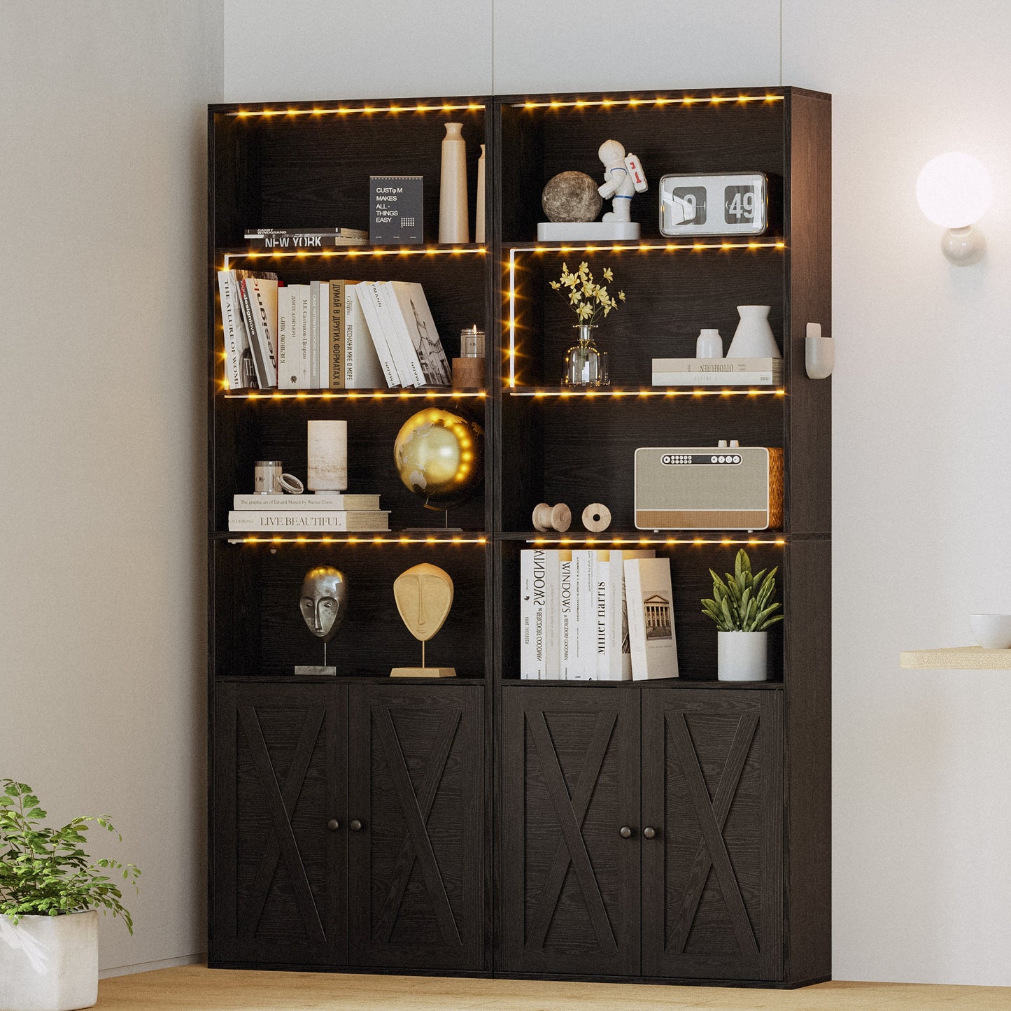 IRONCK Tall Bookcase with LED Lights