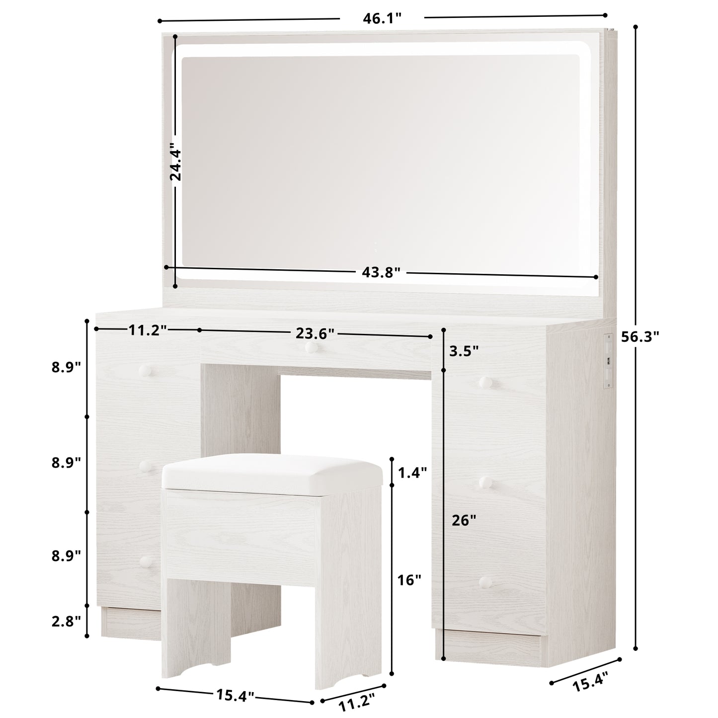 【HOT】Large Mirror Makeup Vanity Desk with 7 Drawers