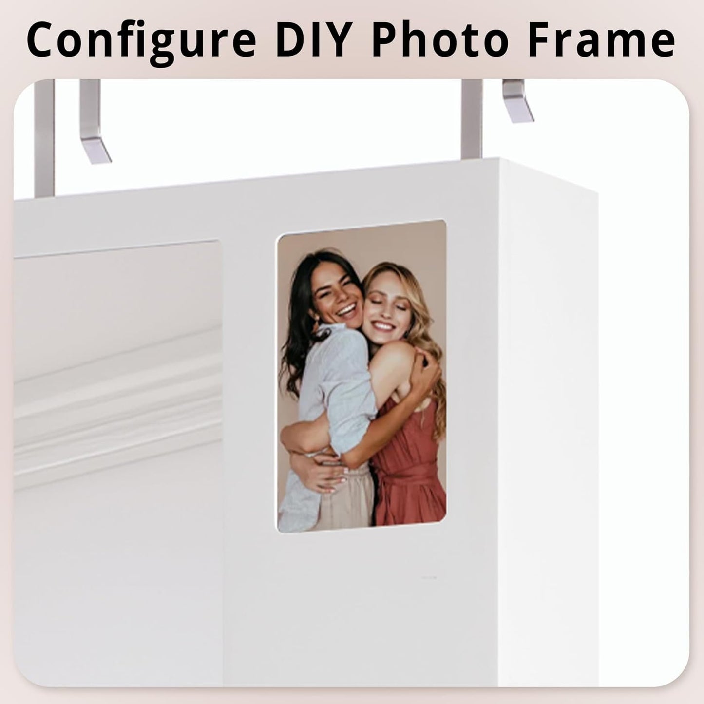 Wall Mounted Mirror Jewelry Cabinet with Photo Frame and Foldable Shelf