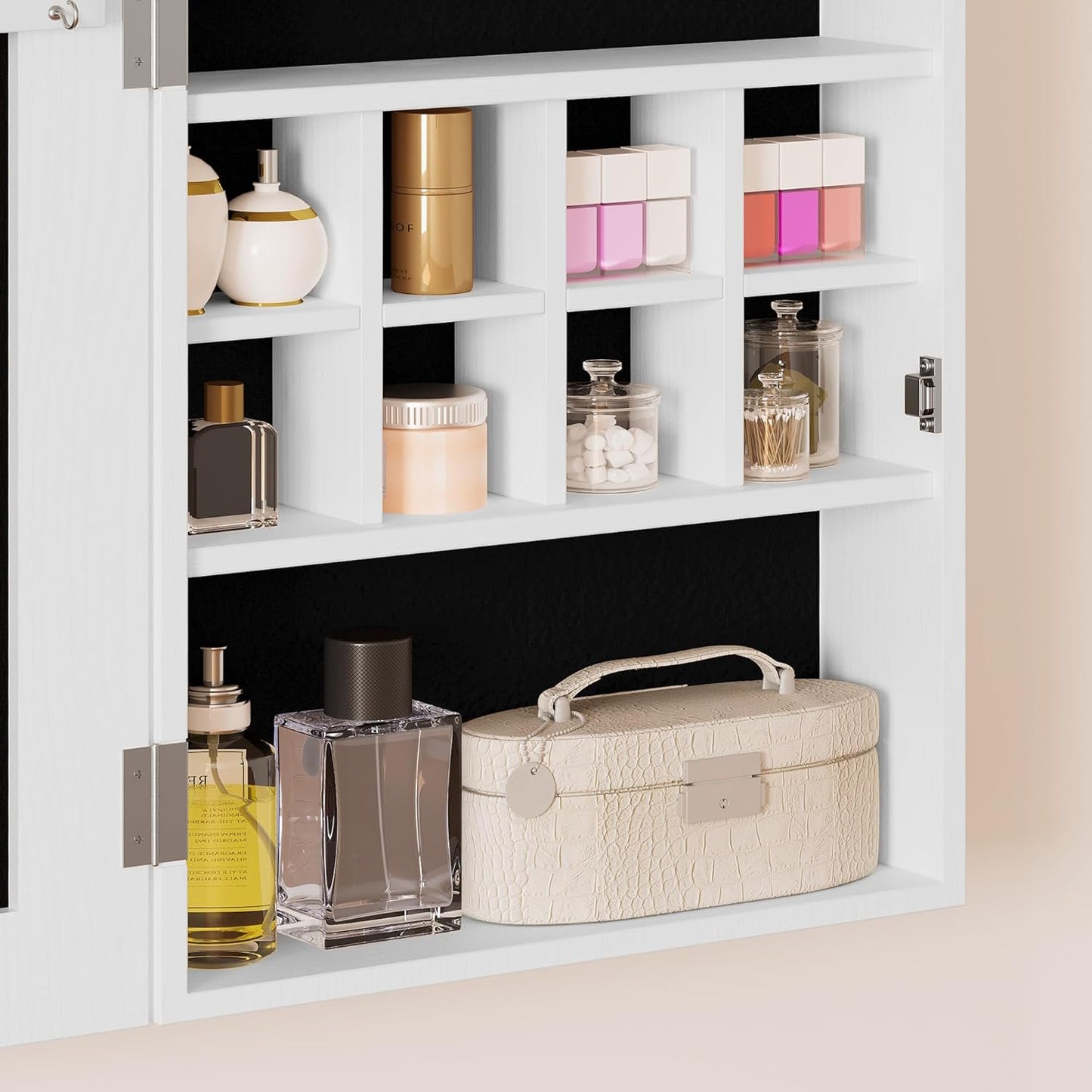 Wand-/Tür-montierter Spiegel-Schmuckschrank-Organizer mit LED-Licht