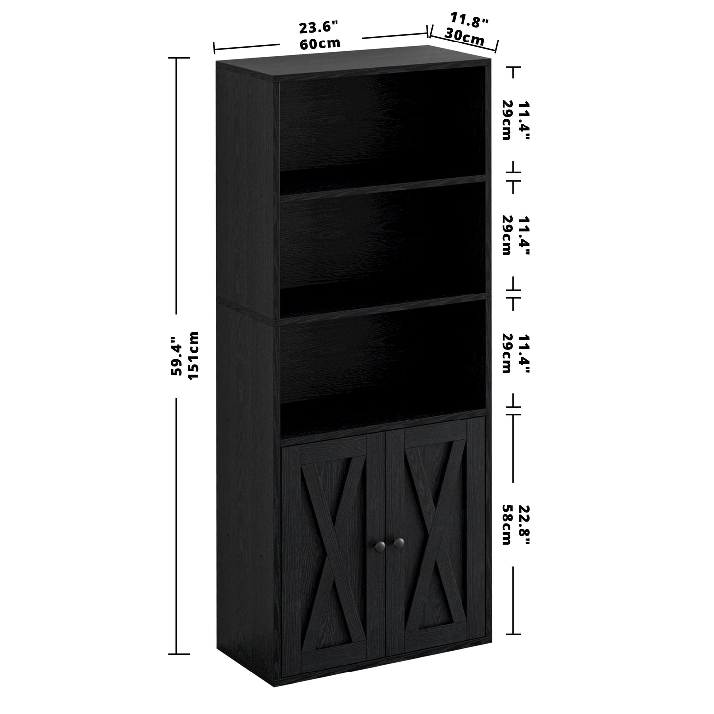 Industrial Bookshelves and Bookcases with Doors 11.8'' Depth