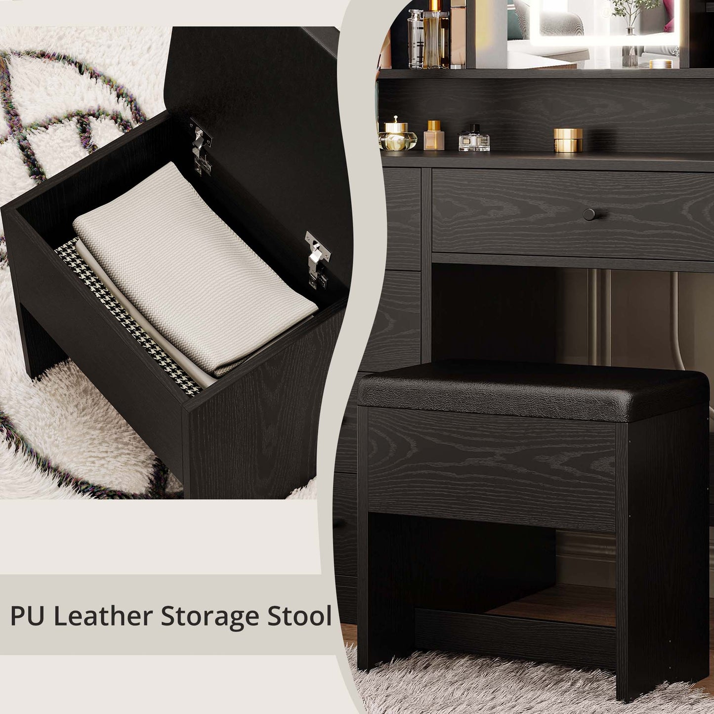 Schminktisch mit Schmuckschrank, Ladestation und 5 Schubladen