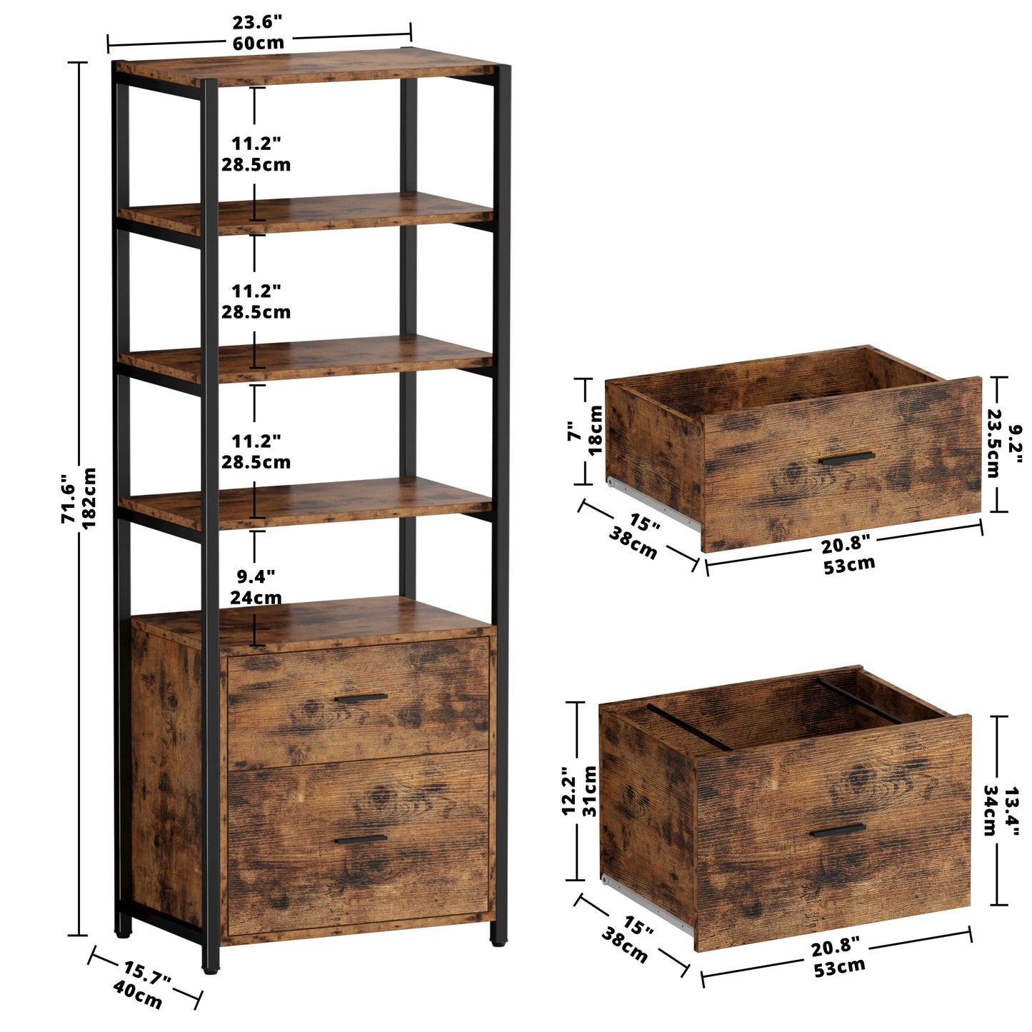 5 Tier Bookcase with Drawers