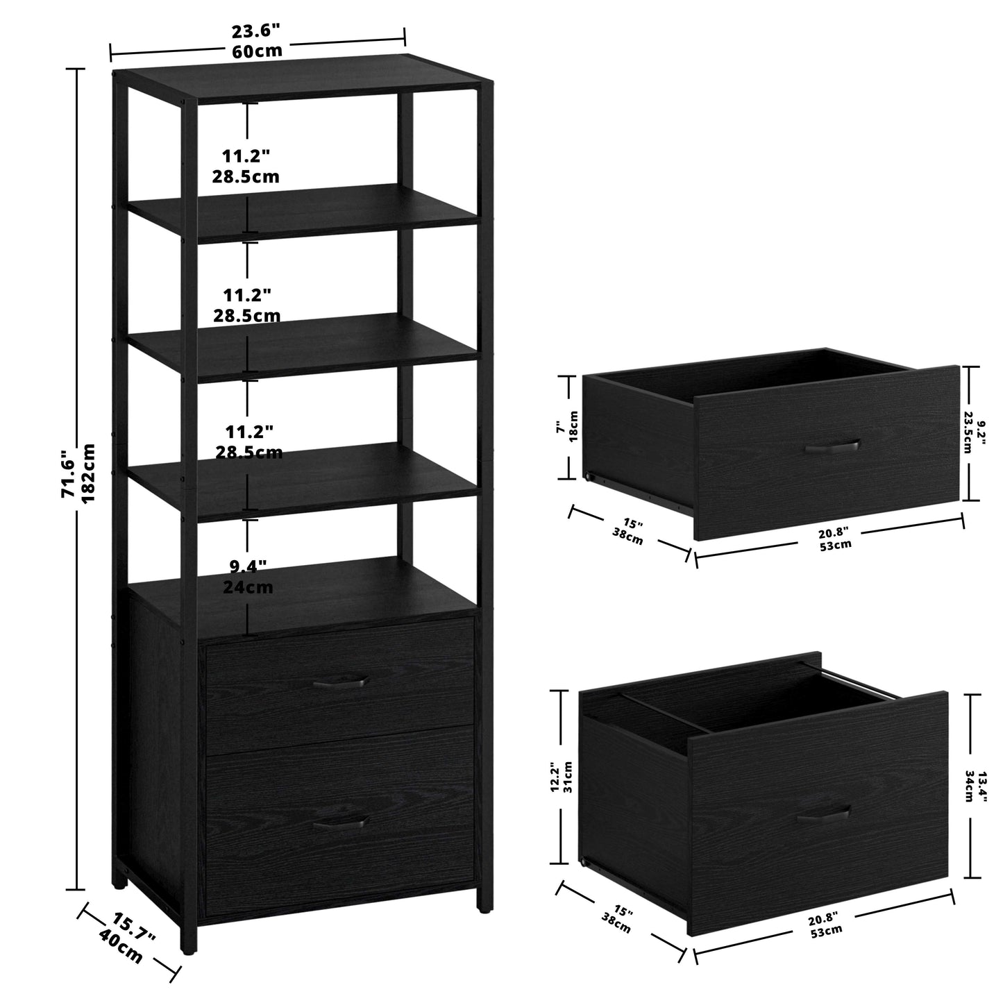 5 Tier Bookcase with Drawers