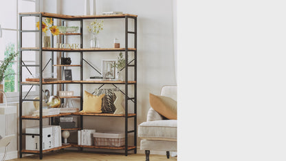 【HOT】5-Tiers Corner Bookcase with Curved Panels