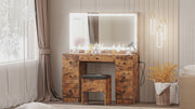 Large Mirror Makeup Vanity Desk with 7 Drawers- Vintage