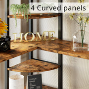 【HOT】5-Tiers Corner Bookcase with Curved Panels