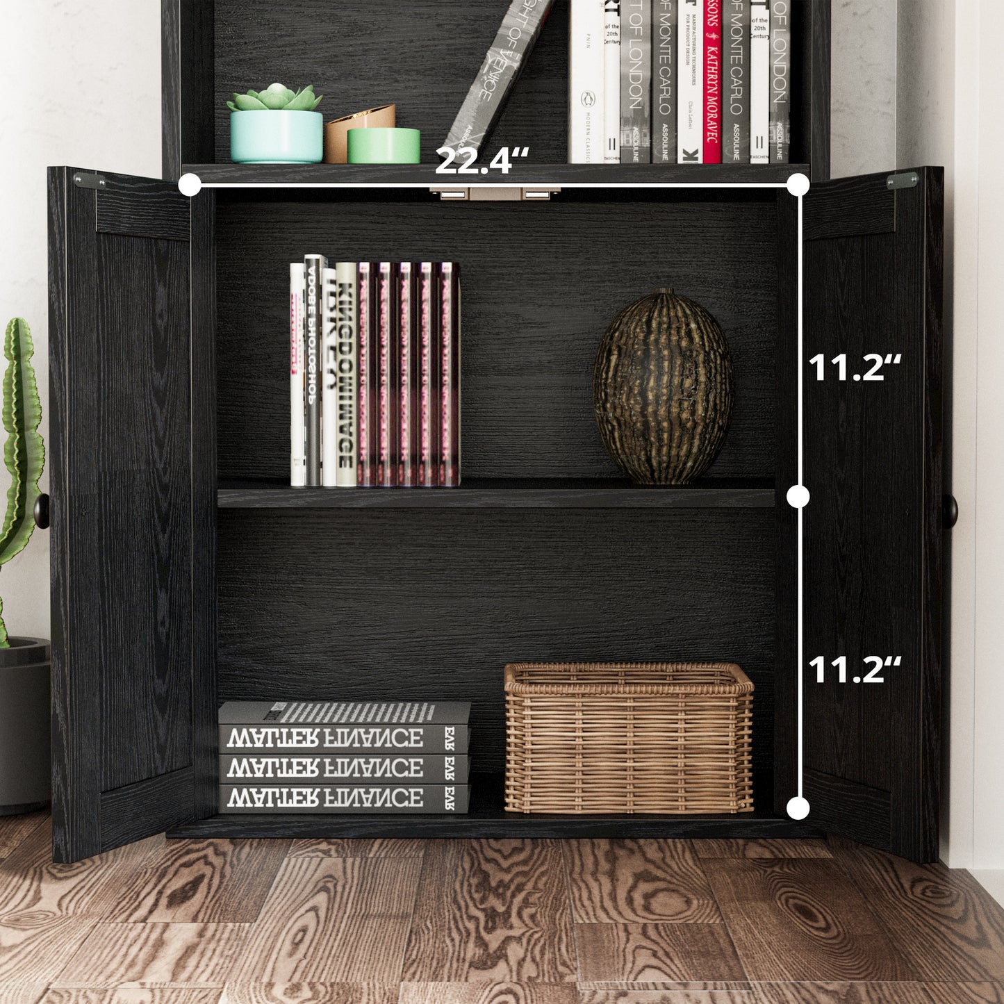 Industrial Bookshelves and Bookcases with Doors 11.8'' Depth