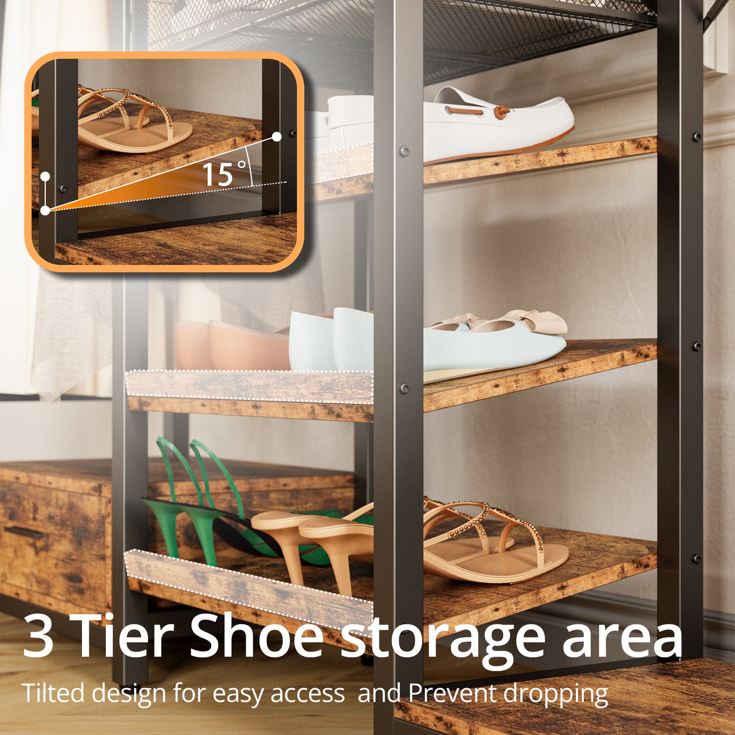 3-Tier Shoe Rack Wardrobe with 2 Drawers