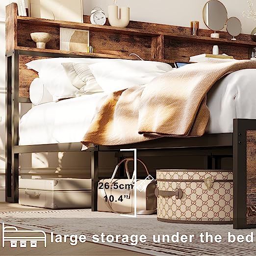 Queen Bed Frame with Bookcase Headboard