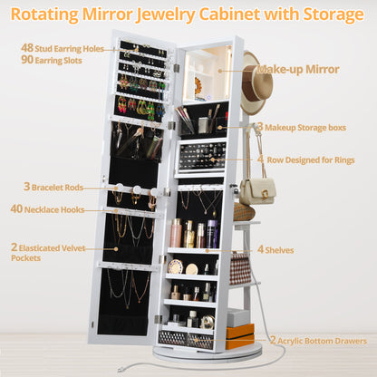 IRONCK 360° Swivel Mirrored Jewelry Cabinet