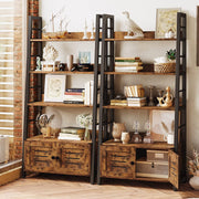 4-Tier Ladder Shelf with Cabinet Rustic Brown