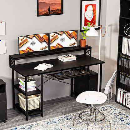 Computer Desk with Monitor Shelf- Black