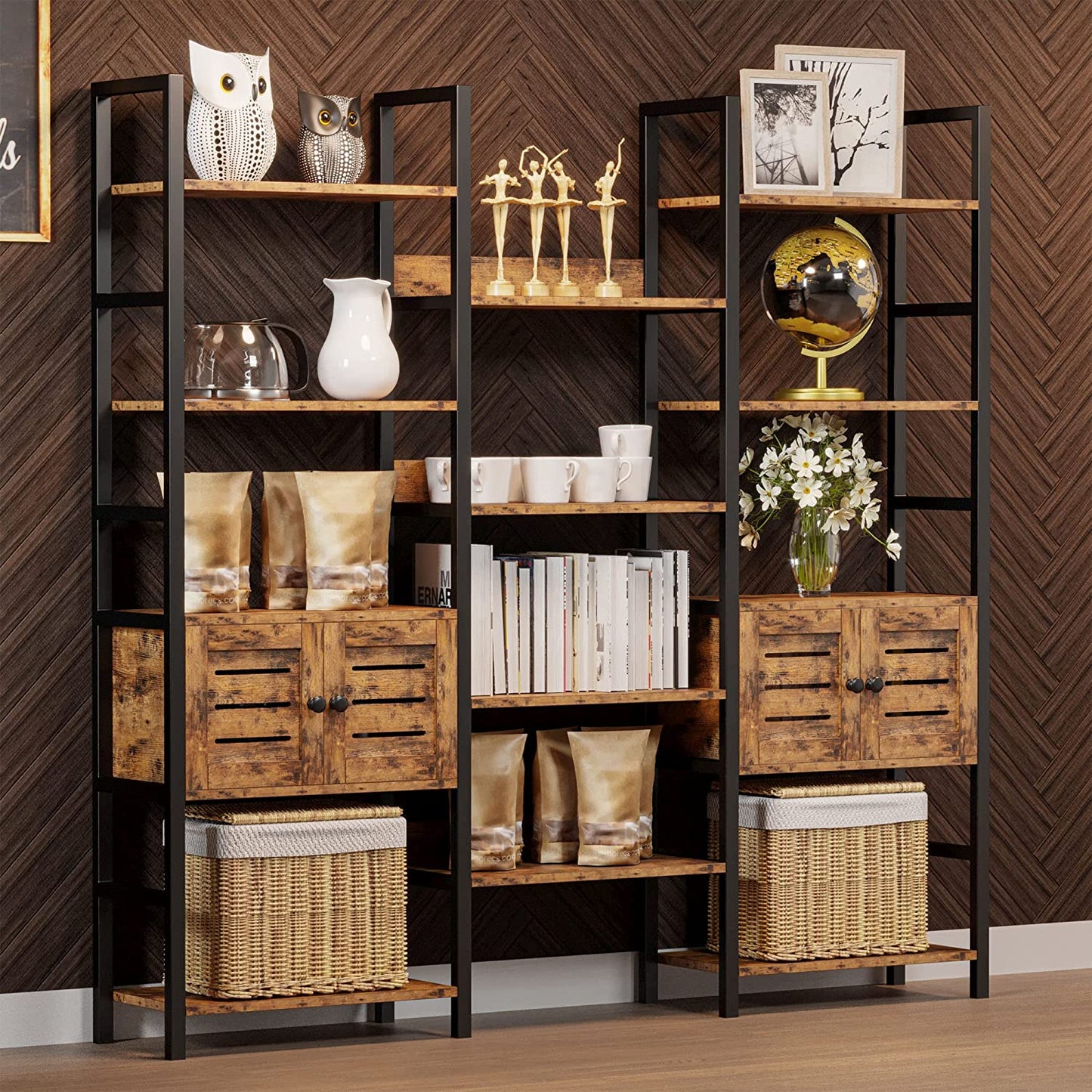 Triple Wide Display Shelf with cabinets