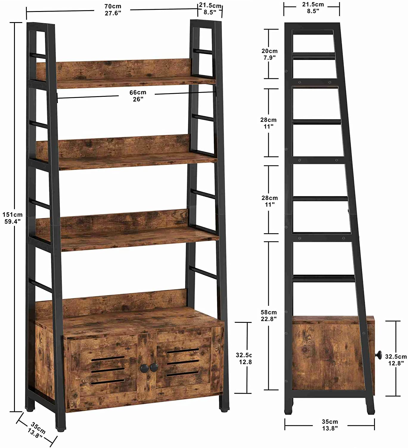 4-Tier Ladder Shelf with Cabinet Rustic Brown