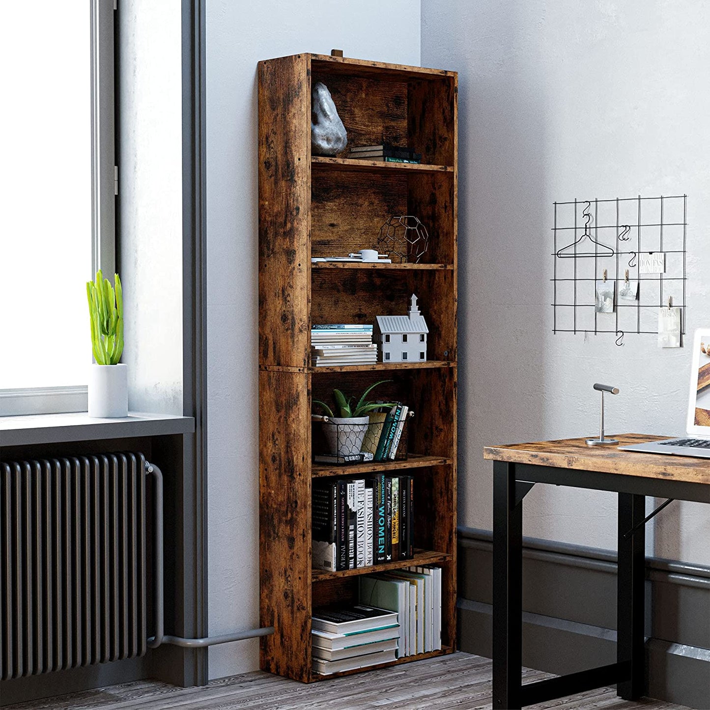 6 Tier Bookshelf Vintage Brown