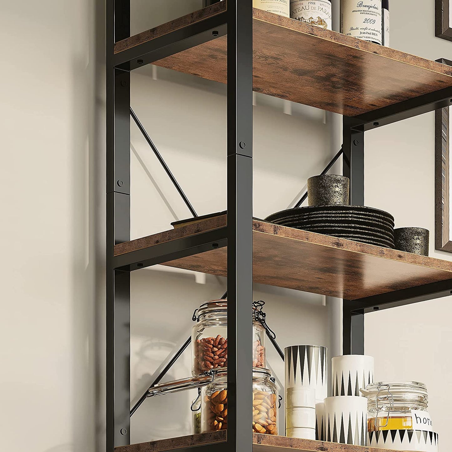 【HOT】Bookshelf 6-Tier Ladder Shelf Vintage Brown