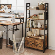 4-Tier Ladder Shelf with Cabinet Rustic Brown
