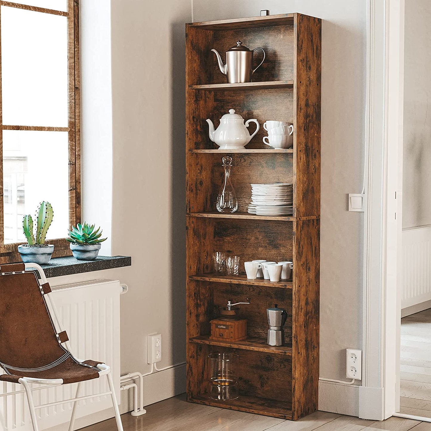 6 Tier Bookshelf Vintage Brown