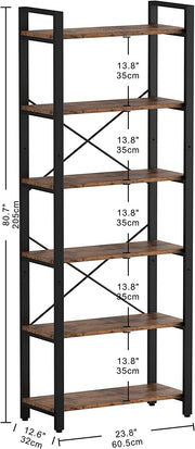 【HOT】Bookshelf 6-Tier Ladder Shelf Vintage Brown