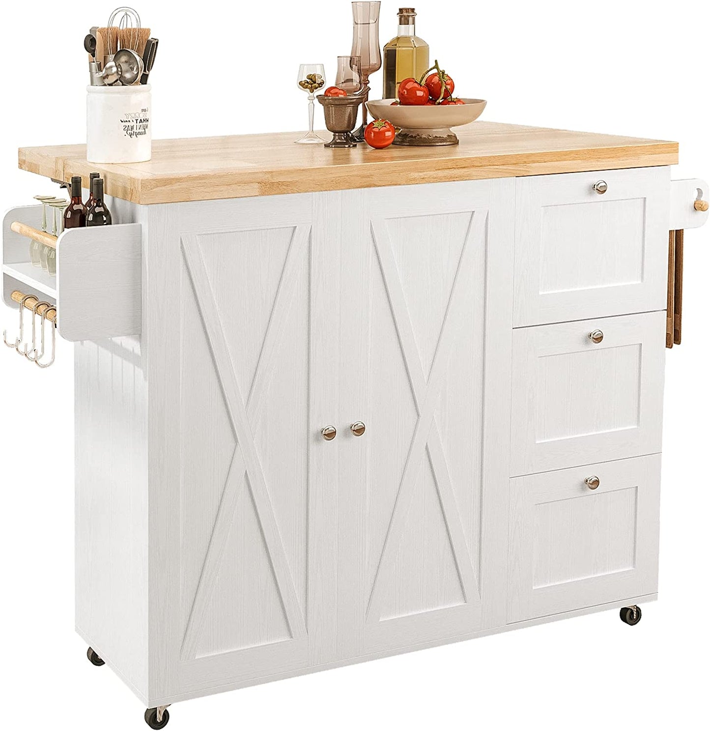 Rolling Kitchen Island with 3 drawers