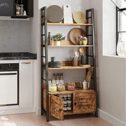 4-Tier Ladder Shelf with Cabinet Rustic Brown