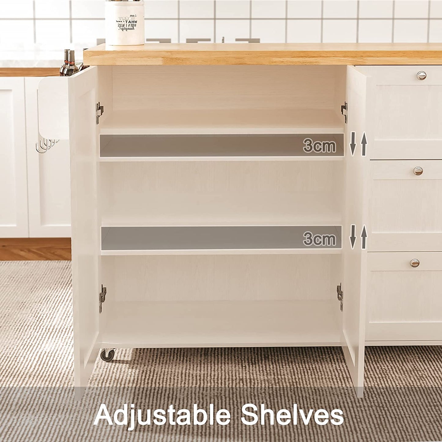 Rolling Kitchen Island with 3 drawers