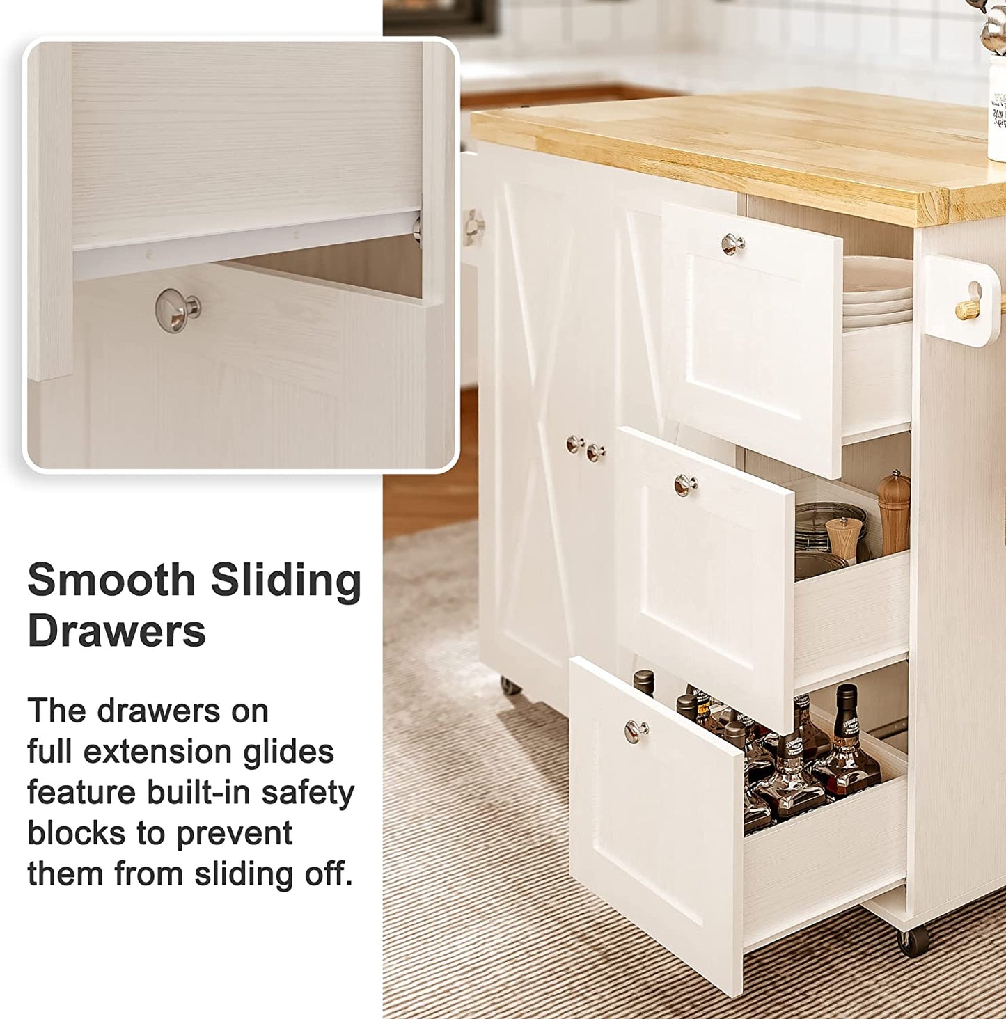 Rolling Kitchen Island with 3 drawers
