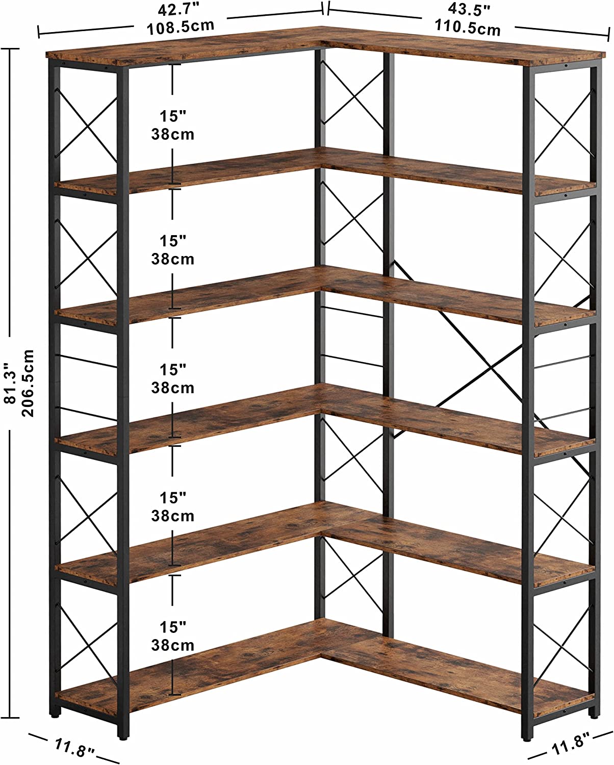 Bibliothèque d'angle à 6 étagères