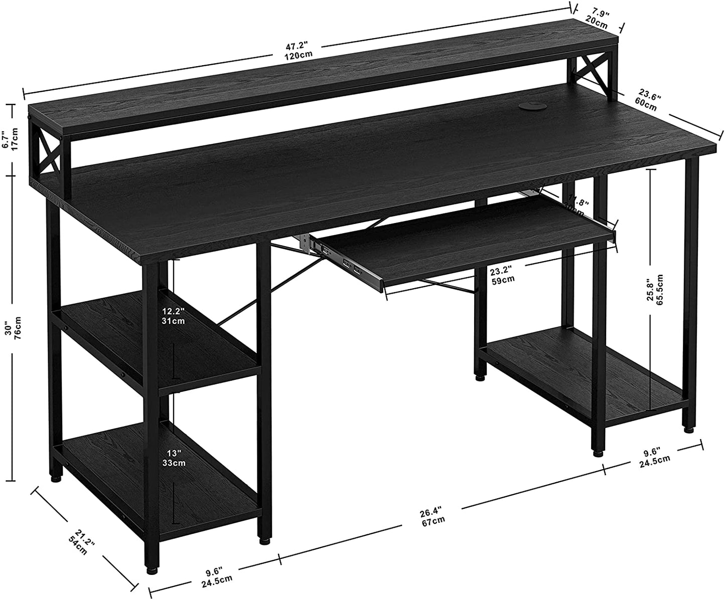 Computer Desk with Monitor Shelf- Black