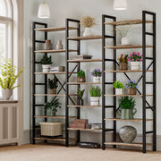 【HOT】Large Bookshelf Triple Wide with 6 Tiers Industrial Brown