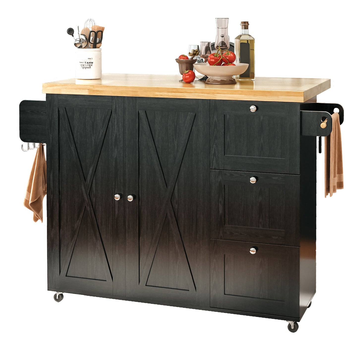 Rolling Kitchen Island with 3 drawers