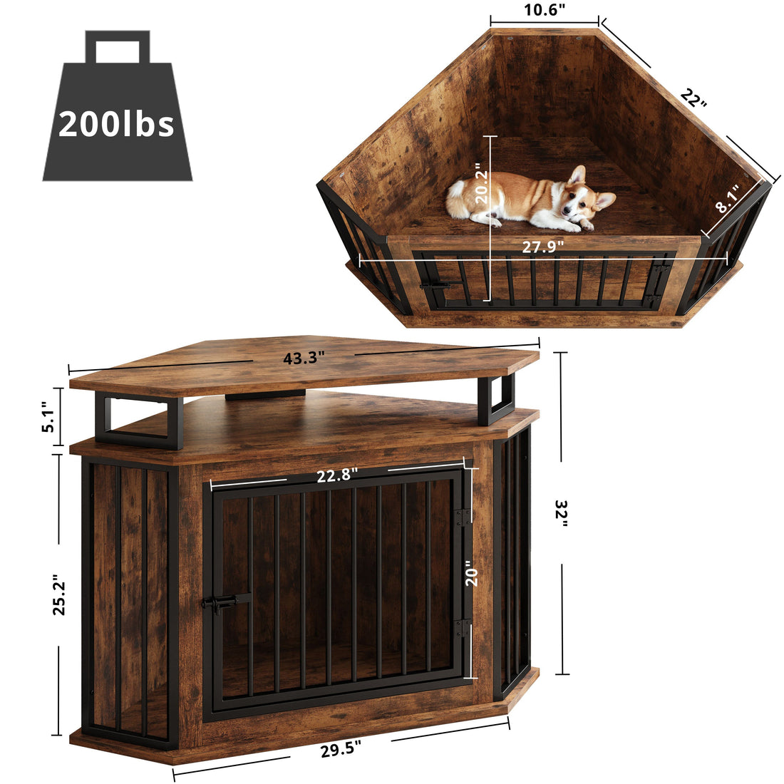 Dog crate furniture for large dogs with corner design
