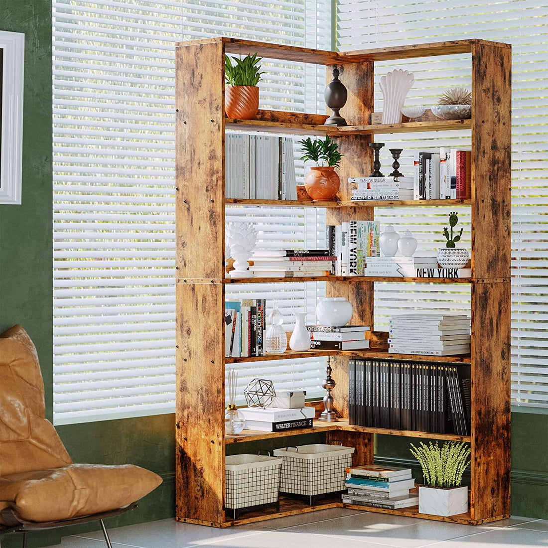 6 tier corner bookshelf for vertical storage