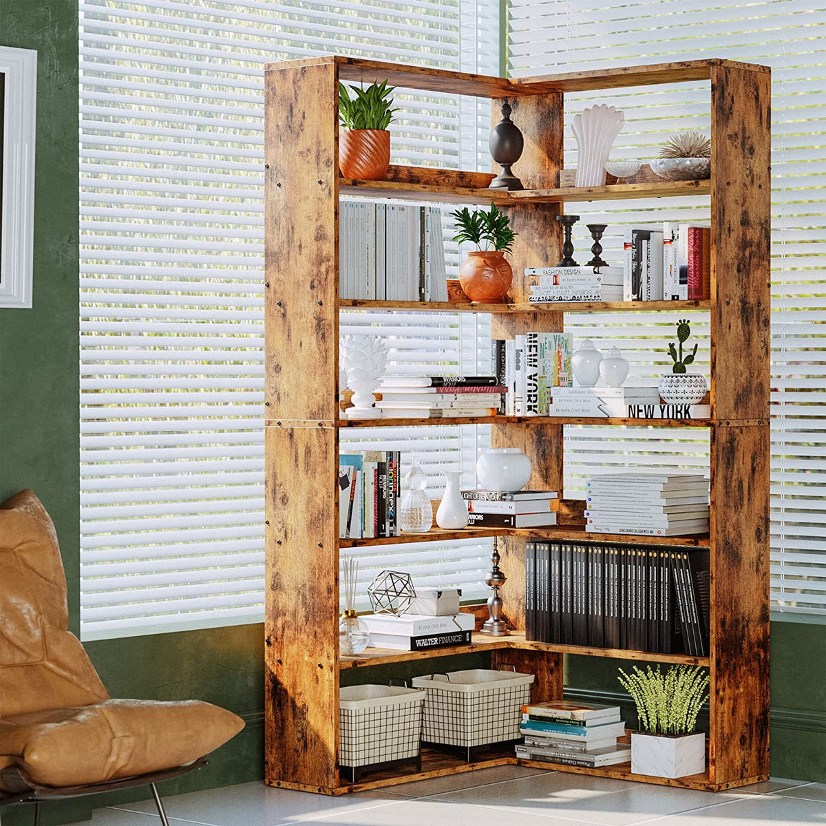 6 tier corner bookshelf for vertical storage