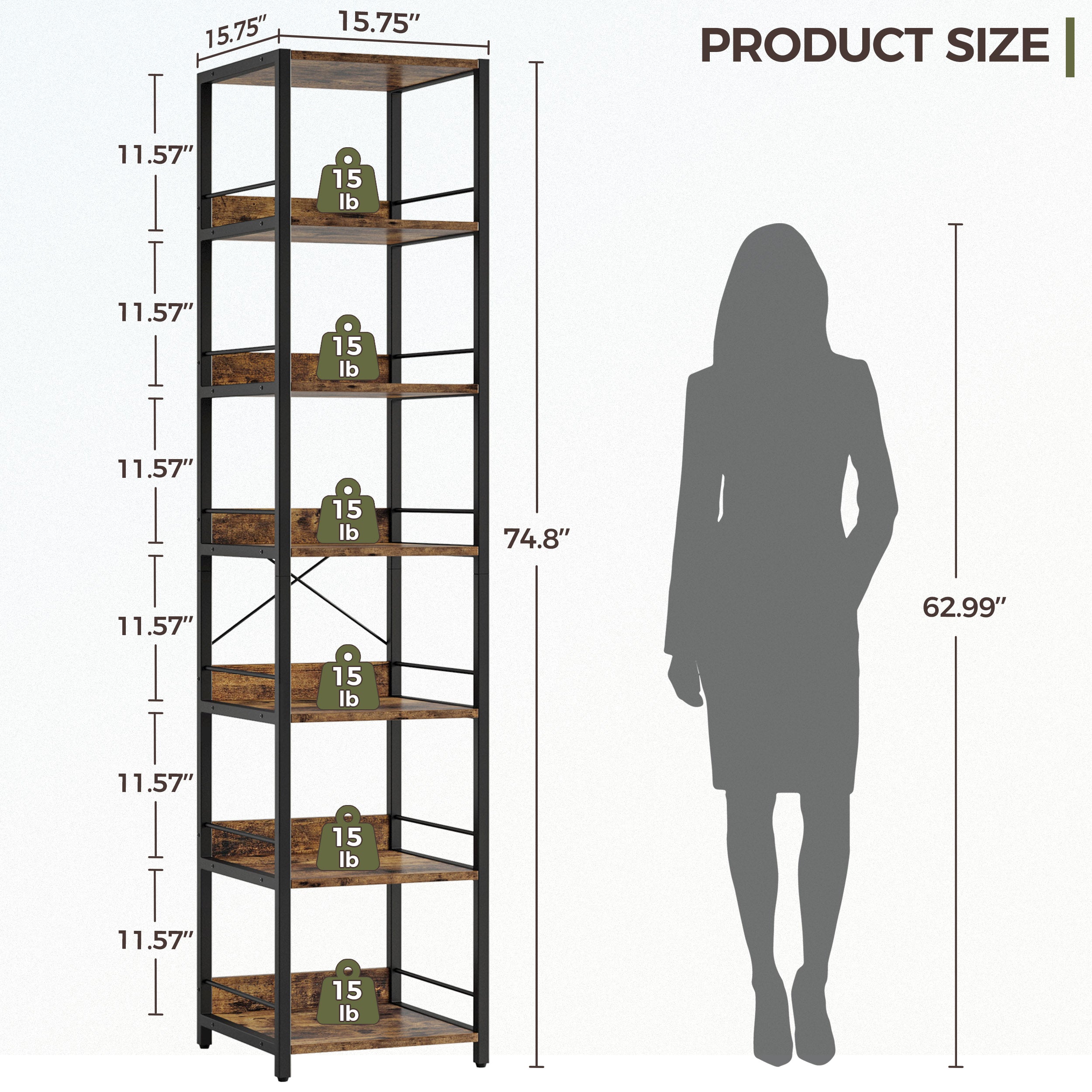 IRONCK 74.8" Tall Narrow Bookshelf