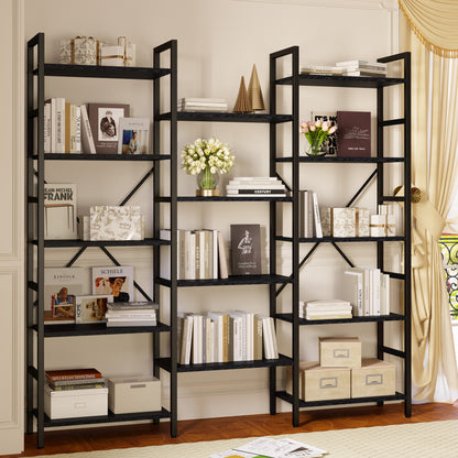 Triple Wide 5 Tiers Industrial Bookshelf