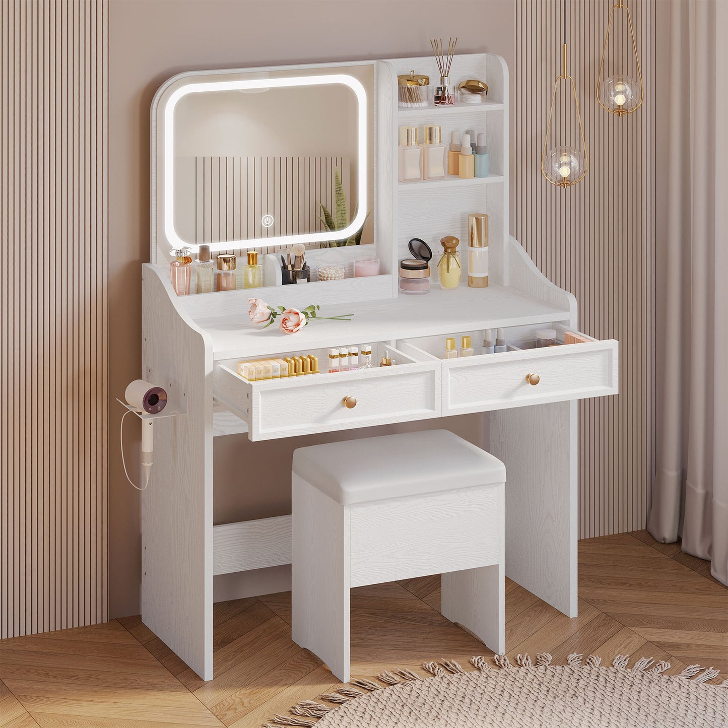 White Makeup Vanity Desk with Lighted Mirror