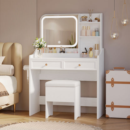 White Makeup Vanity Desk with Lighted Mirror