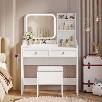 White Makeup Vanity Desk with Lighted Mirror