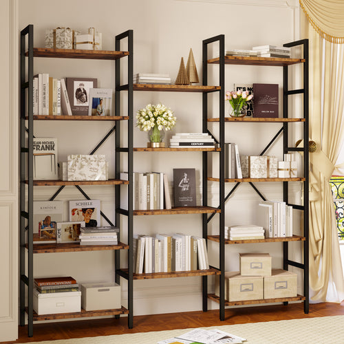 Triple Wide Bookshelf 5 Tiers with Baffles - X Shaped Brackets