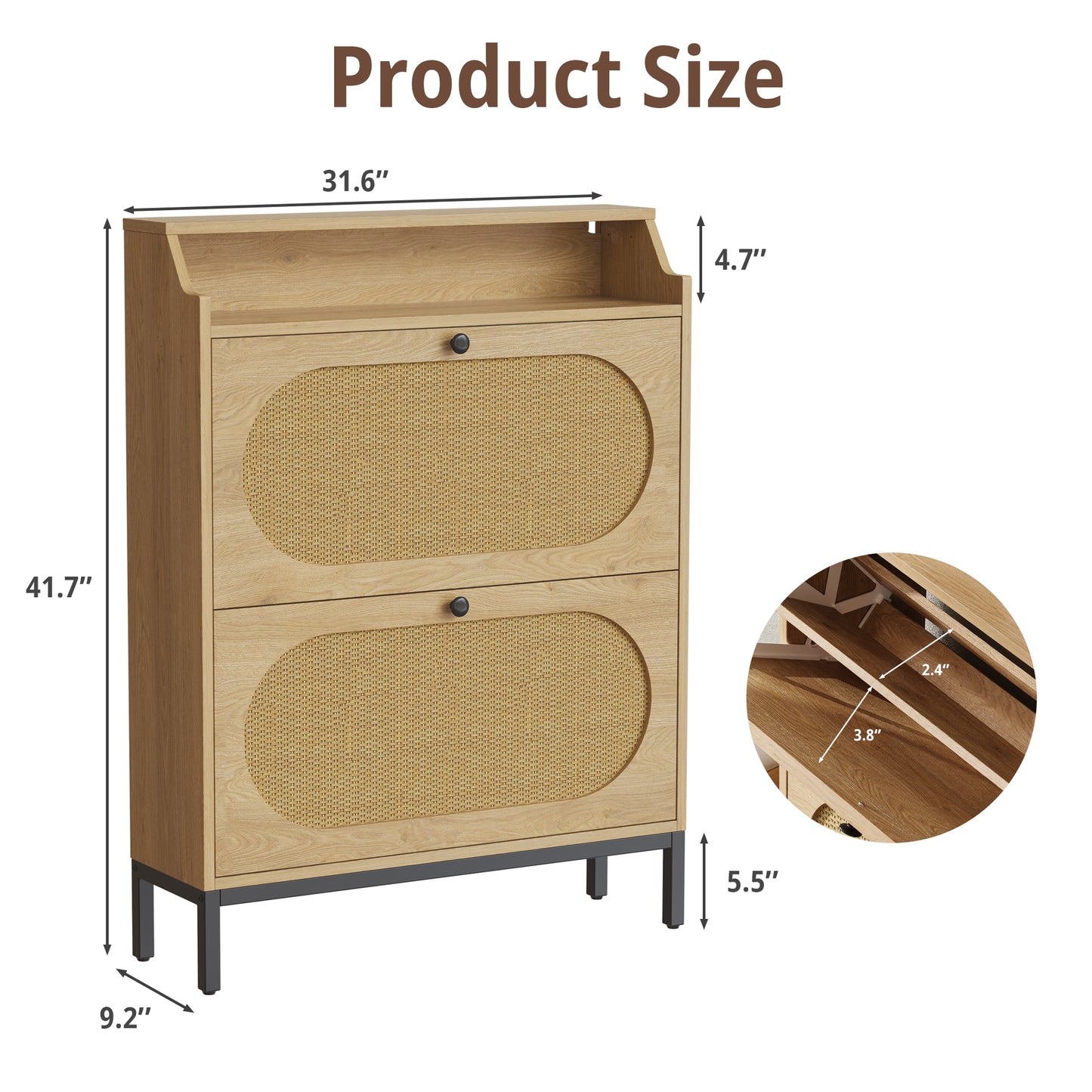 IRONCK Rattan Shoe Cabinet with Flip Drawers