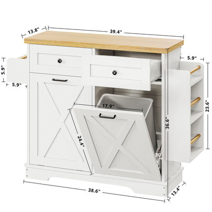 IRONCK Double Tilt Out Trash Cabinet with Drawers, Spice Rack and Towel Rack